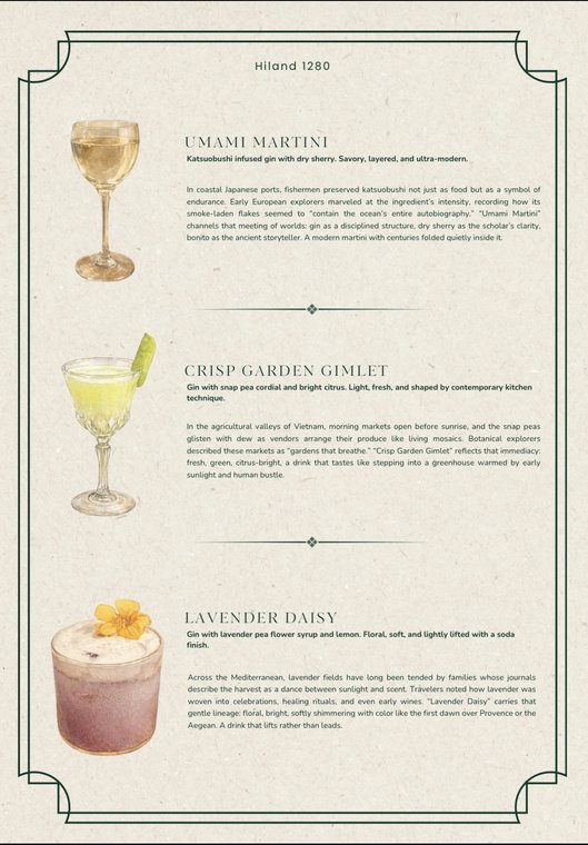 Hiland 1280 cocktail list
